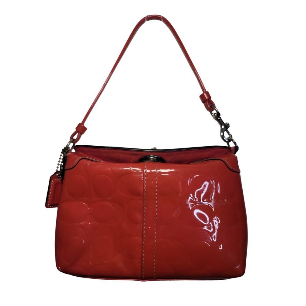 Coach Turnlock Wristlet Patent Leather Red Orange